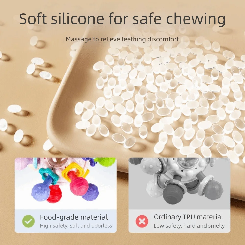 Giocattoli per sonagli per bambini per uso alimentare Giocattolo per bambini multi-sensoriale senza piombo colorato Giocattoli da masticare sensoriali durevoli di sicurezza per bambini 3-18 mesi
