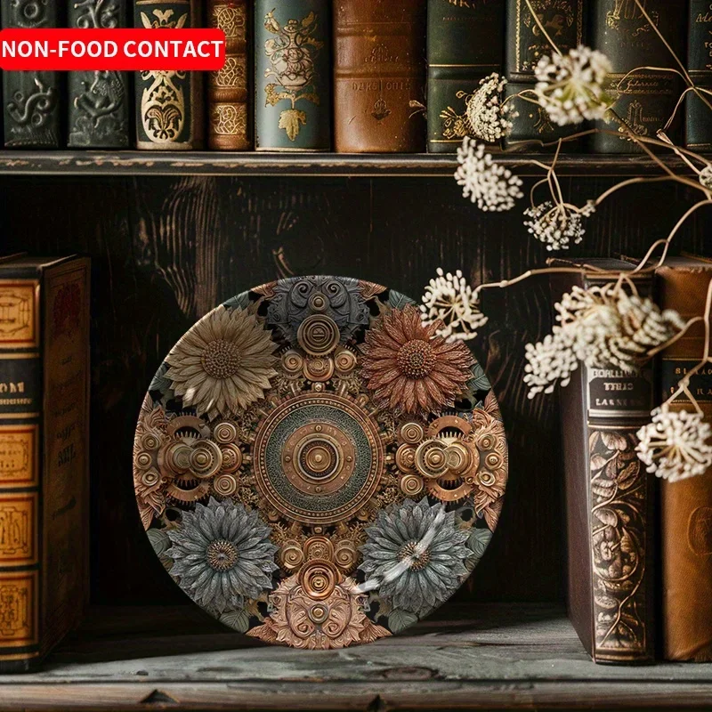 1pc Vintage Gear Flower Ceramic Decorative Plate Creative Home Ornament Desktop Art Decoration Non-Food Contact Suitable for
