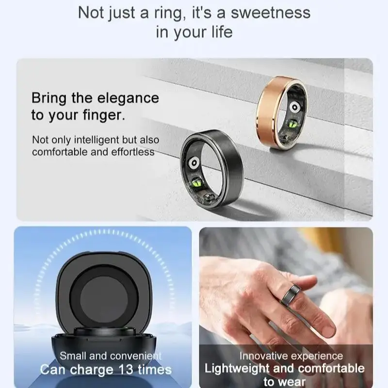 R03 Smart Ring Heart Rate Blood Oxygen Monitor Step Count Calories 5ATM Waterproof Smart Finger Ring With Charging Case