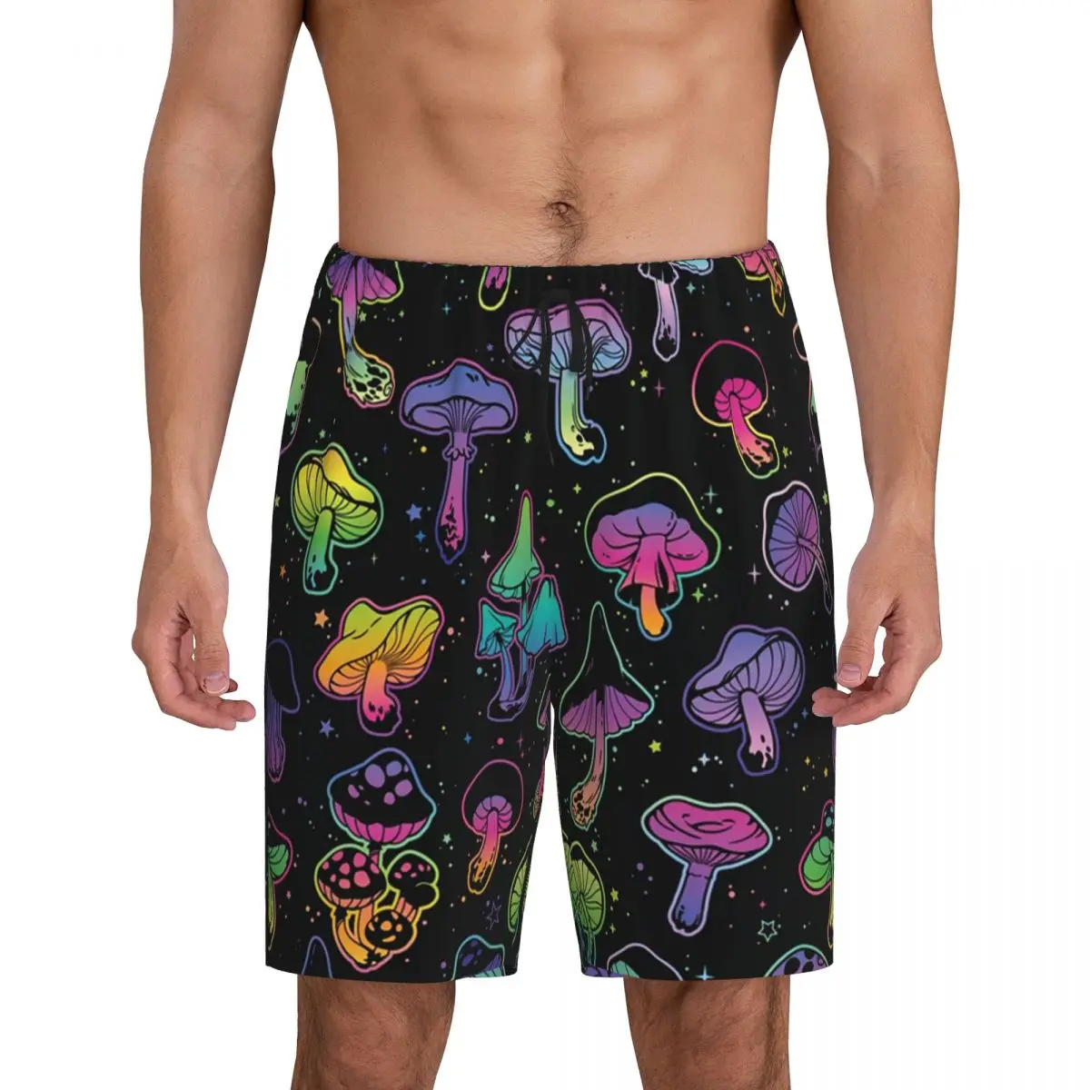 

Custom Psychedelic Mushrooms, Bright Color Shrooms Pajama Bottoms Men's Lounge Sleep Shorts Stretch Sleepwear Pjs with Pockets