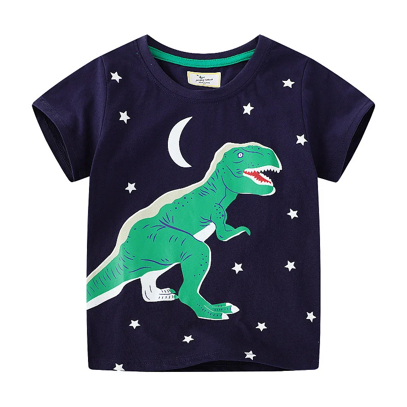

Jumping Meters New Arrival Cotton Night Glow Summer Boys Tshirts Hot Selling Dinosaurs Toddler Animals Clothes Kids Tees Tops