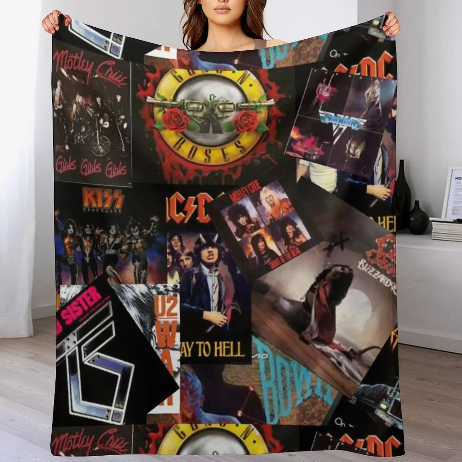 

1980s rock bands collage Throw Blanket Nap valentine gift ideas Weighted funny gift Blankets