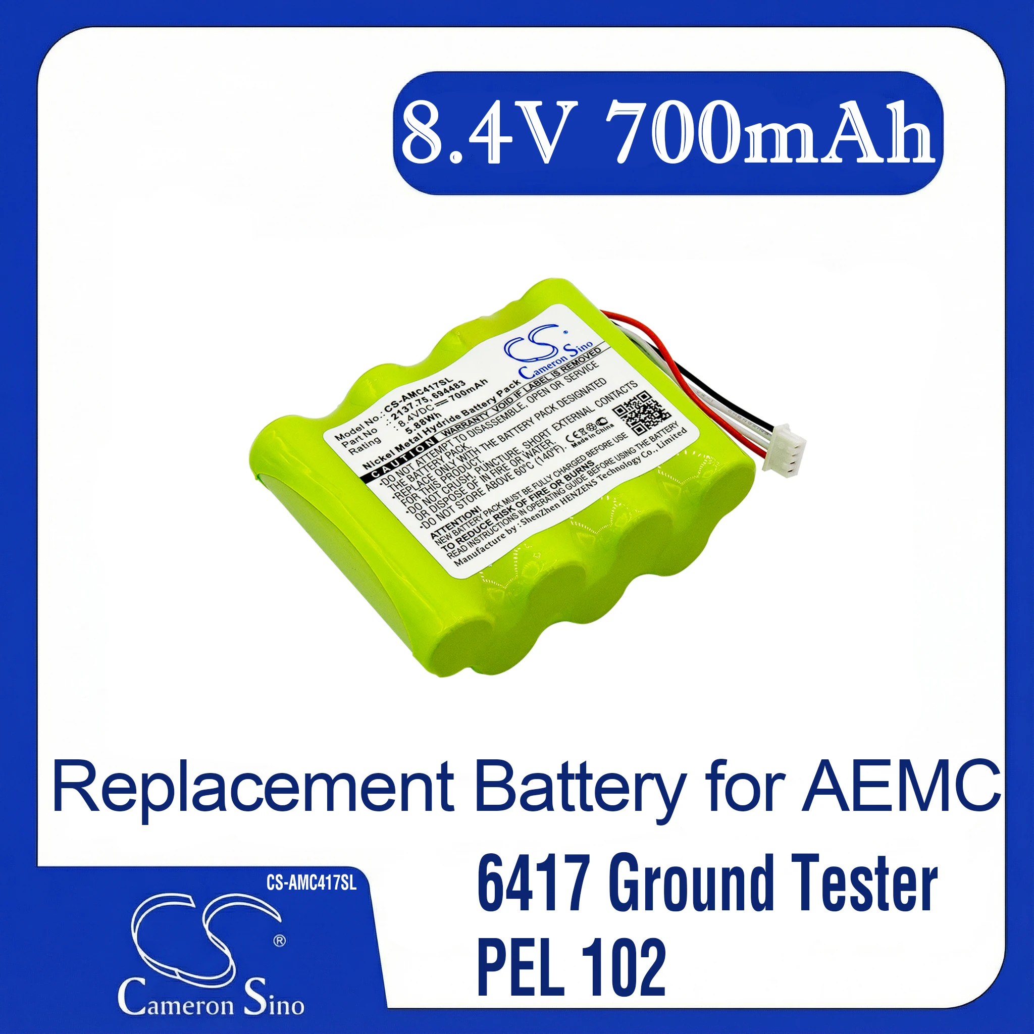 CS Replacement Battery for AEMC 6417 Ground Tester,PEL 102,PEL 103 PN:2137.75,694483,2137.81,2137.52,2137.61 700mAh / 5.88Wh
