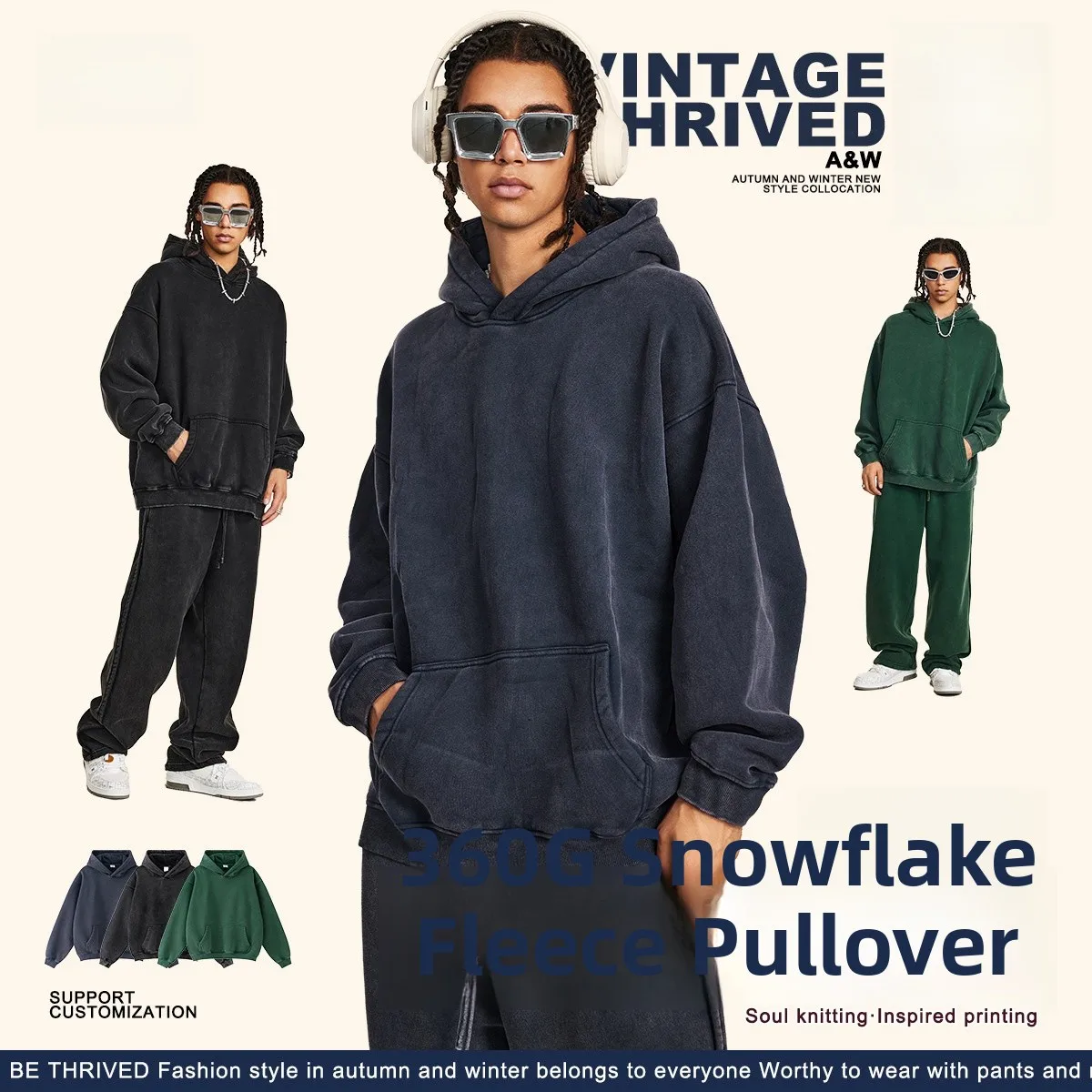 

Мужская толстовка Waed Fce с подкладкой, утепленная, осенне-зимняя, свободного кроя, спортивная, повседневная, хлопковая, с круглым вырезом, однотонная, без бренда