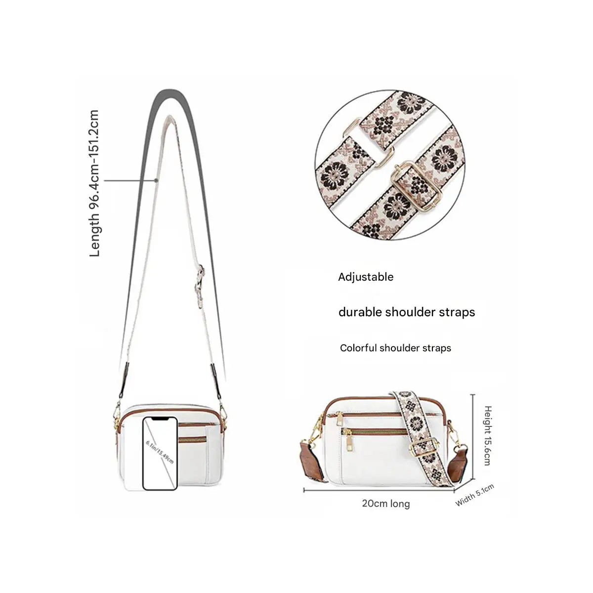 أزياء حقيبة كروسبودي كولوربلوك قابل للتعديل حقيبة كتف سستة متعددة الوظائف حقيبة صغيرة محفظة من البولي يوريثان