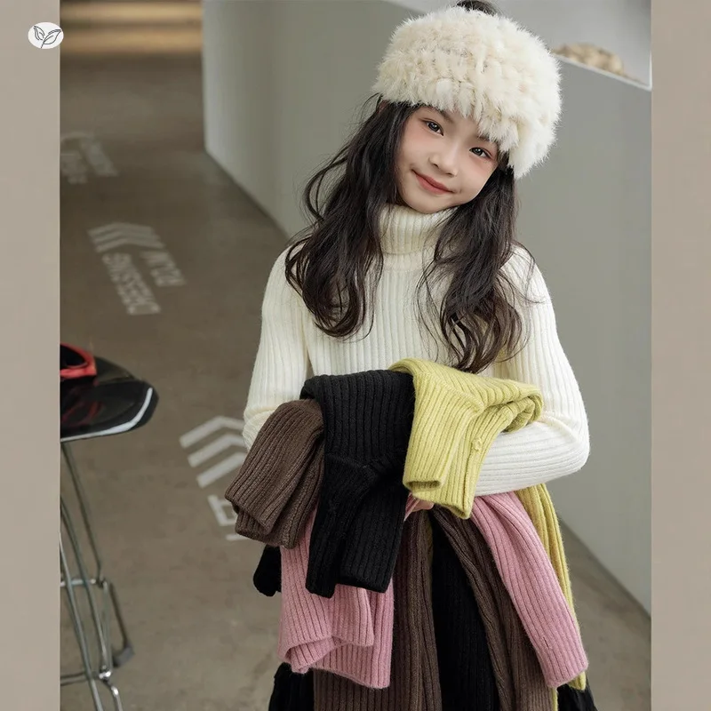 Sweater Winter Turtleneck Soft Knitted Sweater Grils Childre Solid Casual Fashionable Soft Comfortable All-matching Autumn