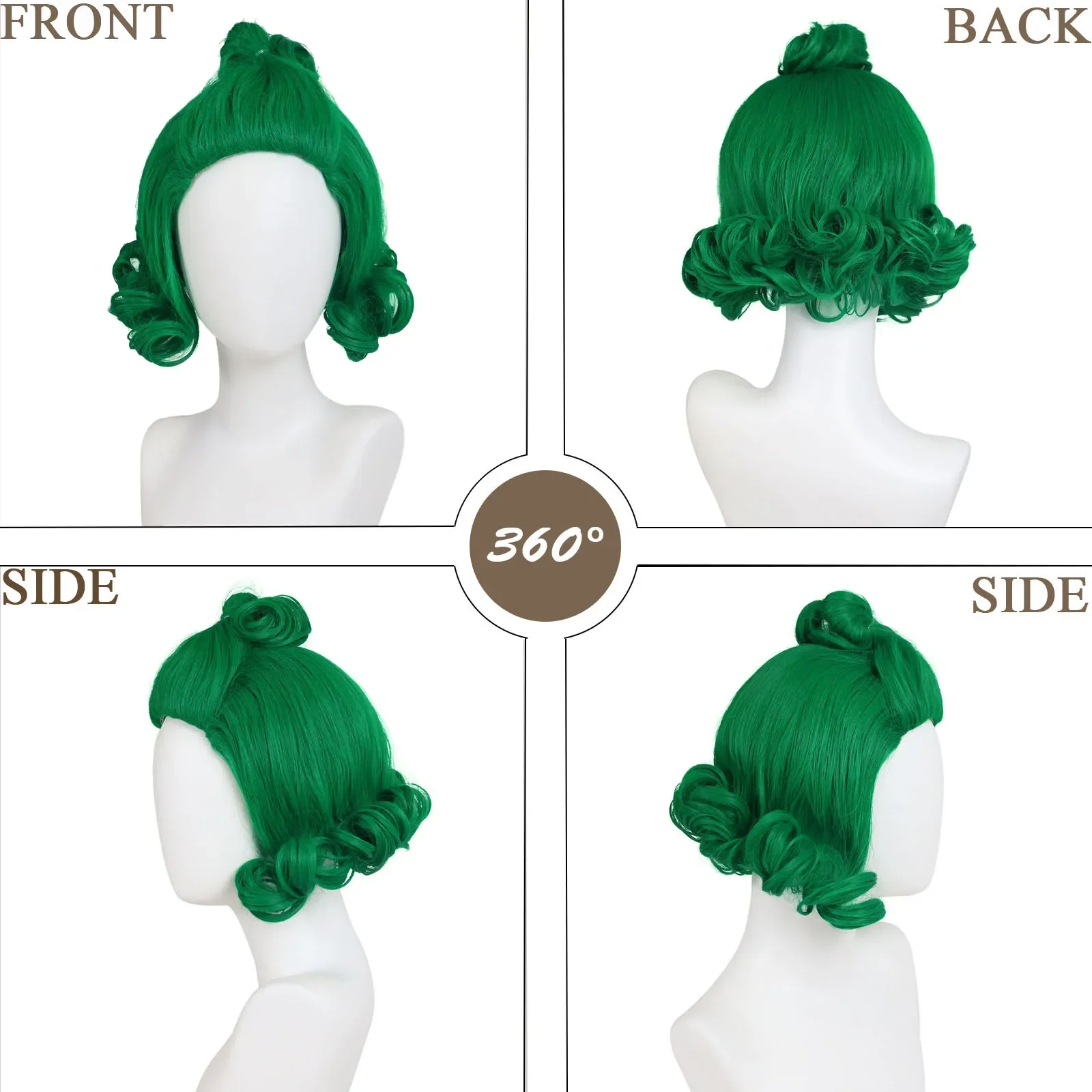 Parrucche per costumi di Halloween da uomo Parrucca sintetica per capelli cosplay di fabbrica di anime ricci corti verde scuro con sopracciglia bianche dall'aspetto naturale