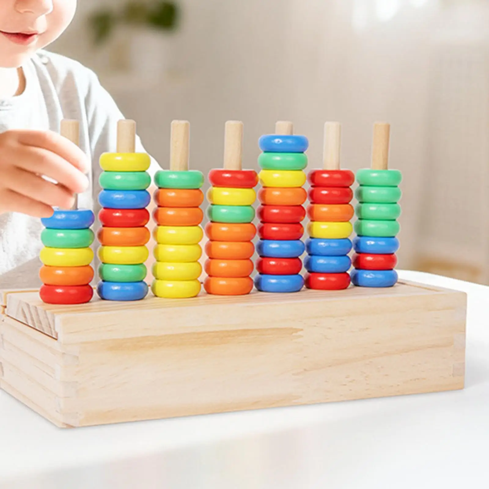 Anéis de empilhamento de madeira arco-íris, estacas de contagem, aprendizagem precoce, brinquedo montessori para crianças pequenas, habilidades oculares de mão