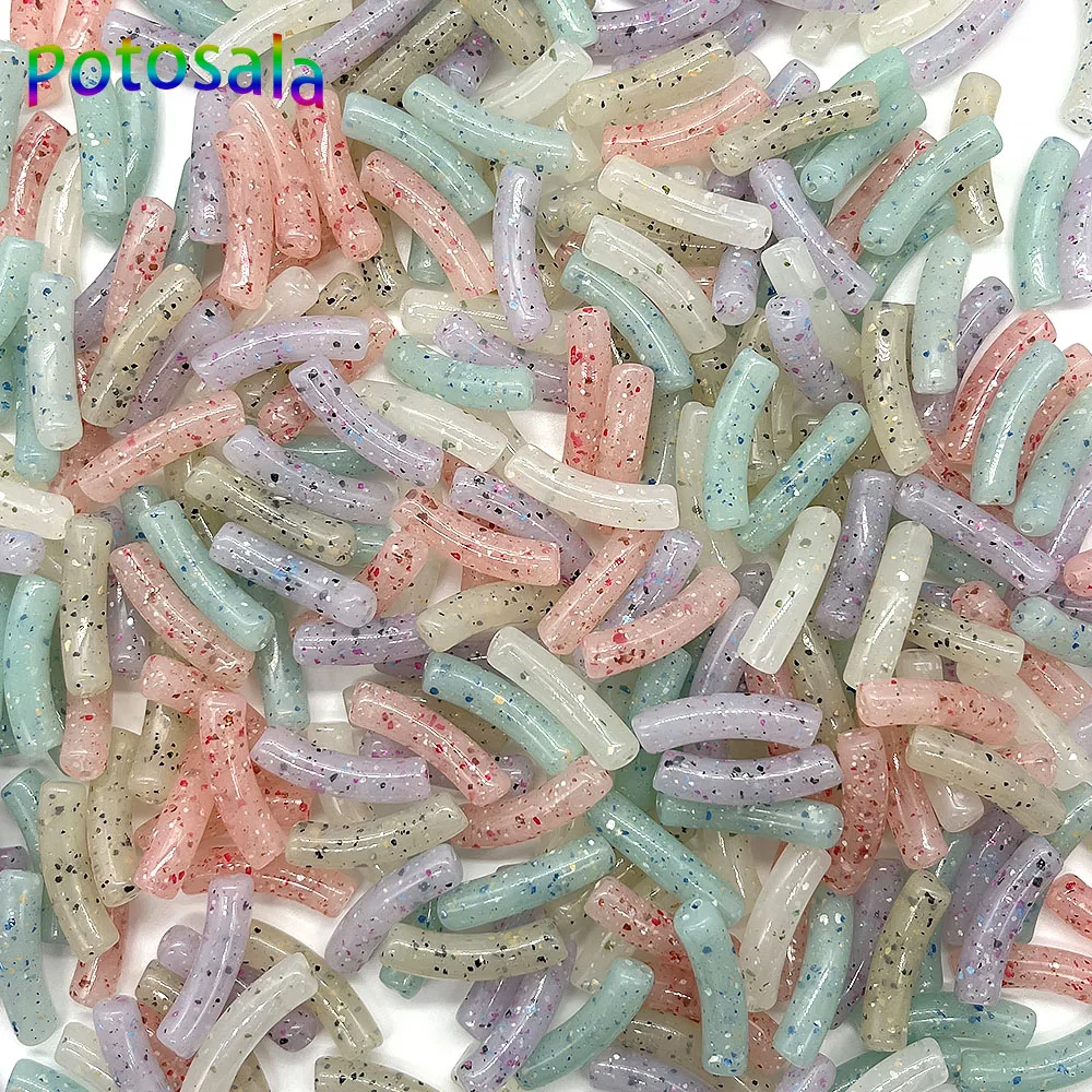 20Pcs Acrylic Curved Tube Arc Beads Color Glitter Painted Imitation Gemstone Spacer Beads For Jewelry Making DIY Bracelet 32*8mm