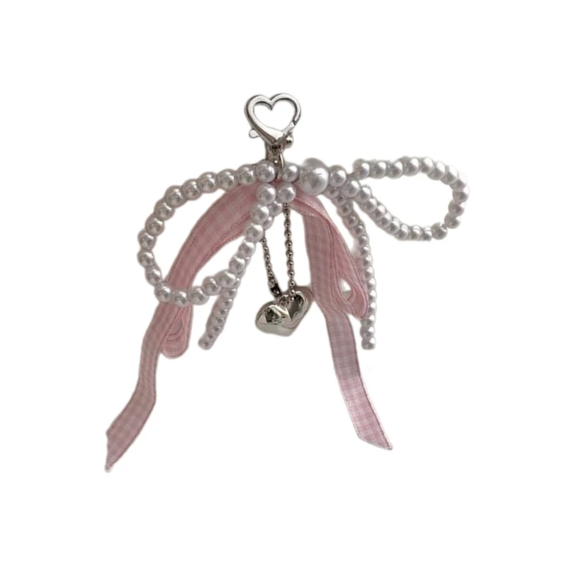 Bowknot Pendant Bead Bag Charm Heart Bag Pendant Elegant Bead Keyrings Stylish Bead Keychain for Phone Key Bag