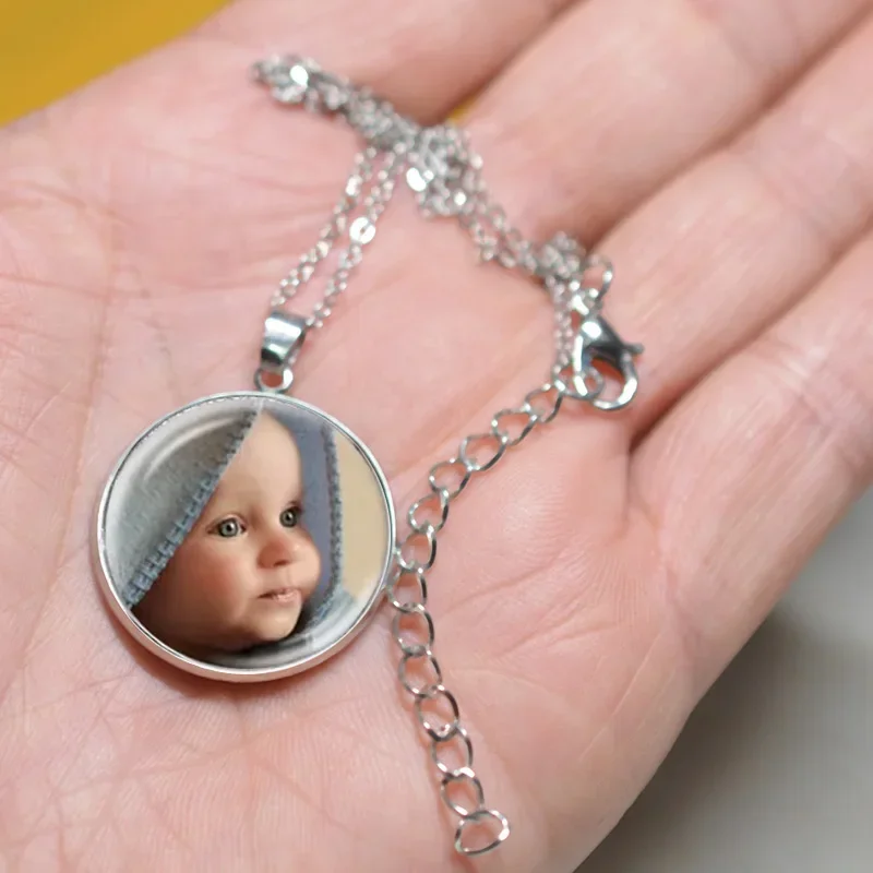 Personalized Photo Custom pictures glass cabochon Pendant Necklace Silver color/Bronze/Crystal Pendant 60cm chains