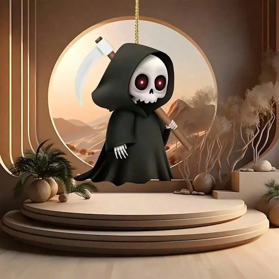 1 Grim Reaper Car Ornament-Scythe & Hooded Robe, Dark Aesthetic for Mirror, Backpack & Gothic Home, for Anime & Alt Fashion Fans