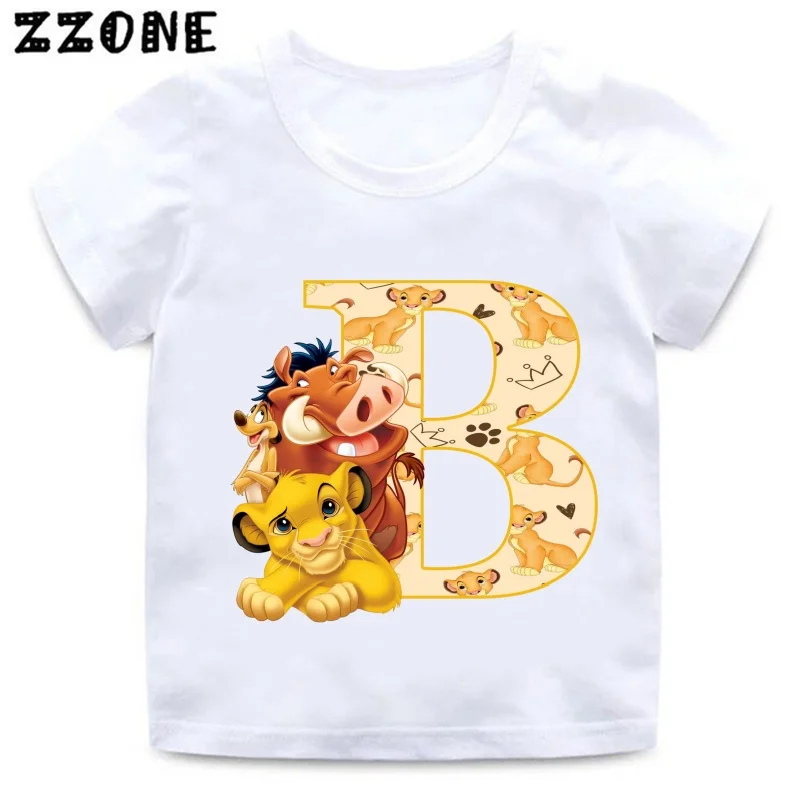 Disney The Lion King Cute Simba Letter A B C D Print Kids T-Shirts Girls Clothes Baby Boys T shirt Summer Children Tops,ooo5924