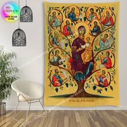 Tapiz de decoración de pared de la Madre de Dios María, decoración Medieval de Jesús para habitación colgante para dormitorio, Mural de Pascua de macramé Vintage, estética