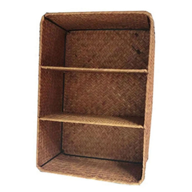 

2X 3-Section Wicker Baskets For Shelves, Hand-Woven Seagrass Storage Baskets Toilet Paper Basket Large