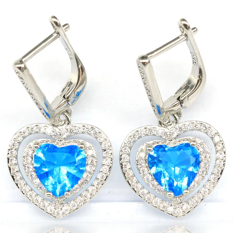 31x17mm Romantic Heart Shape London Blue Topaz Morganite Alexandrite Topaz Zultanite Swiss Blue Topaz CZ Silver Earrings 2