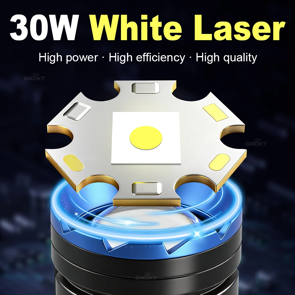 White Laser Camping Flashlight Rechargeable Big Battery 18650/26650 Super Bright LED  Zoomable Torch For Outdoor Camping Lantern view 2