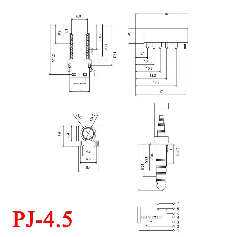 2pcs PJ-4.5 Gold Plated 4.5mm Headphone Power Socket Pin 5 Section Audio for Sony Player 4.4 Balance Jack