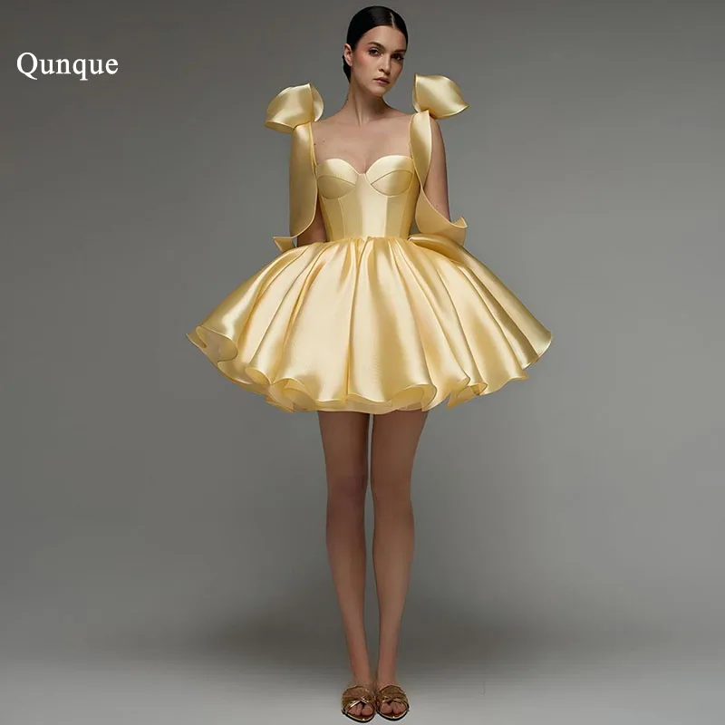

Qunque Elegant Sweetheart Neck Satin Prom Dress Bow Shoulder Bubble Homecoming Dresses A Line Vestido De Fiesta Corto Customized
