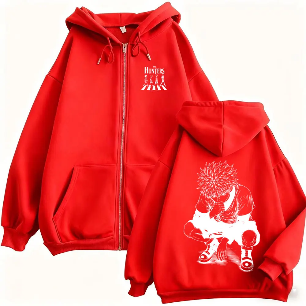 Anime Hunter X Hunter Reißverschluss-Hoodie Manga Killua Zoldyck Zip-Up-Jacke für Männer und Frauen Lässiger Vintage Oversized Zip-Up-Sweatshirt-Mantel – Detail 6