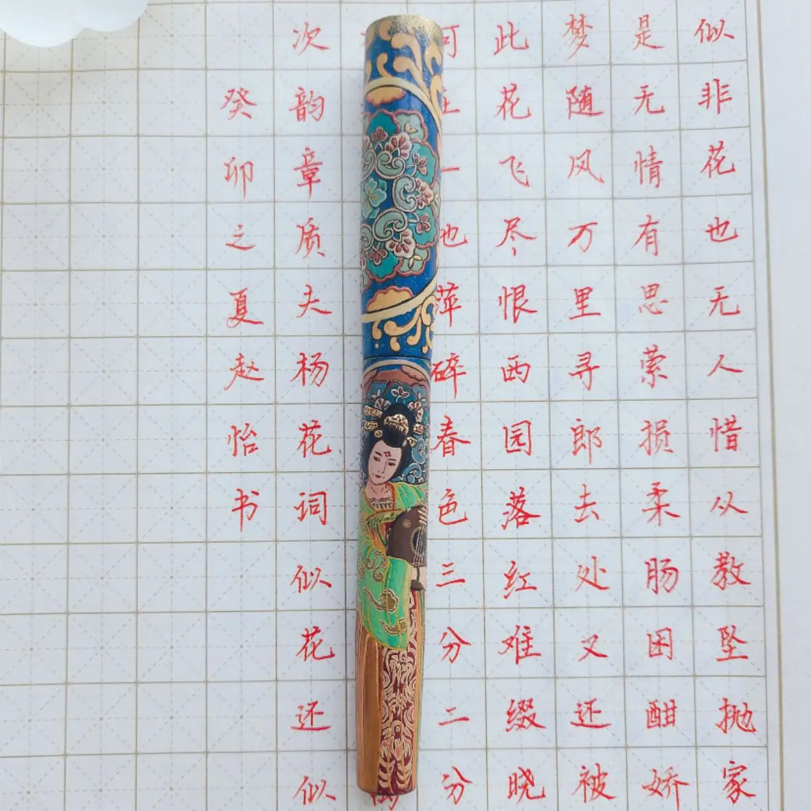 [Tang Pa-lace Maid] High End  Traditional Hand-painted Raw Lacquer Painting Hard Rubber Fountain Pen With Bock Nib