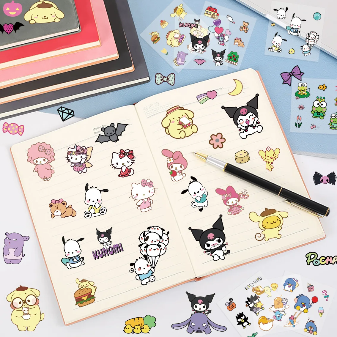 25/50 ورقة لطيف مرحبا كيتي بلدي ميلودي سانريو ملصقات الكرتون الهاتف زجاجات مياه أقراص القرطاسية ملصقات الأطفال