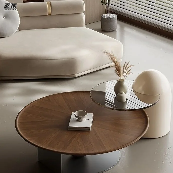 Quiet wind walnut color luxury simple size coffee table combination home small living room designer round coffee table