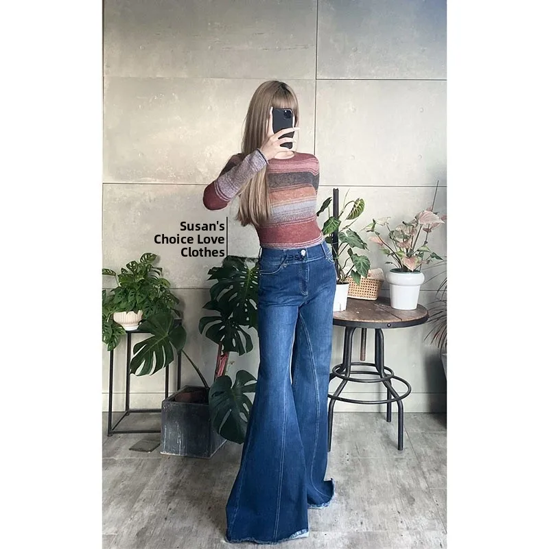 

Susan Knitted Long Sve круглый топ в полоску женский базовый топ в стиле ретро Sweet Sle весна-лето мода