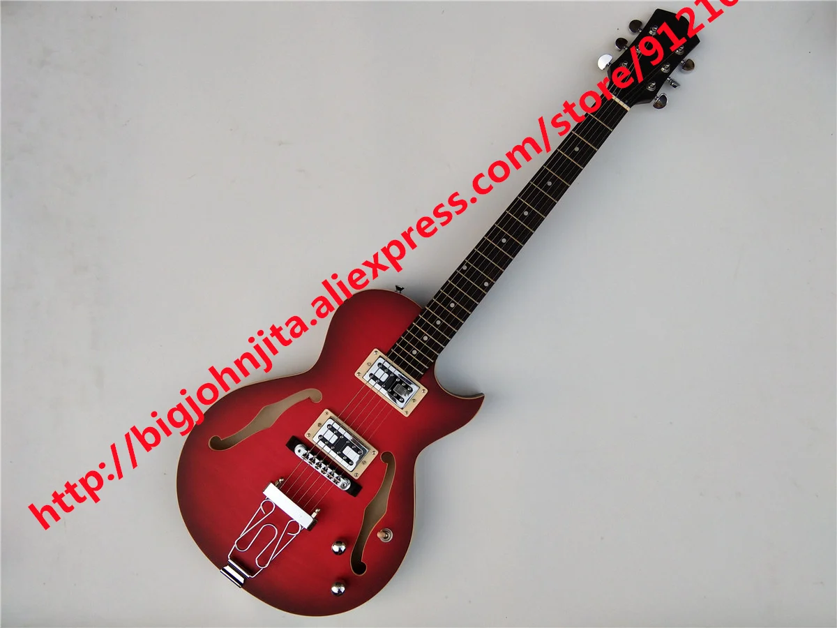 Semi Hollow Electric Guitar, Mahogany Body, Rosewood Fingerboard, 2 Pieces Pickups, Matte Red, New, BJ184