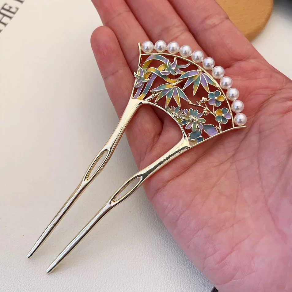 Metall-U-förmige Haarstäbchen mit Perlenquaste, Haargabel, Haarspange, französische Haarnadeln, Haaraccessoires für Damen und Mädchen, Haarschmuck, Styling-Tool – Detail 7