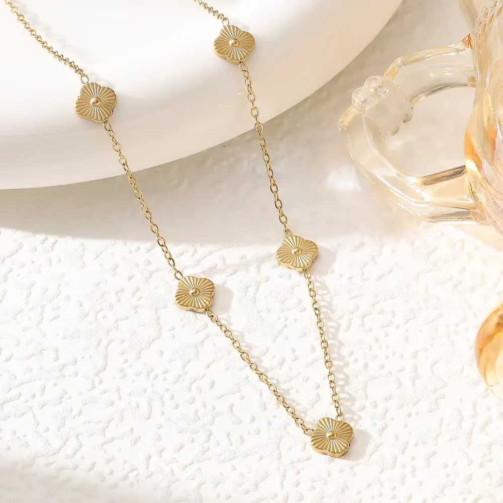 9mm أنيقة بسيطة 18K الذهب التيتانيوم الصلب لاكي البرسيم Earnail سوار قلادة مجموعة مجوهرات