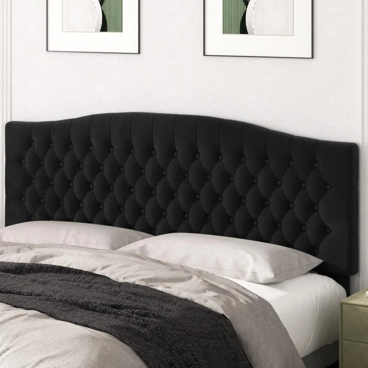 King Size Headboard Only, Tufted Button Headboard for King/Cal King Adjustable Bed, Curved Integrated Design with Solid Wood Hea