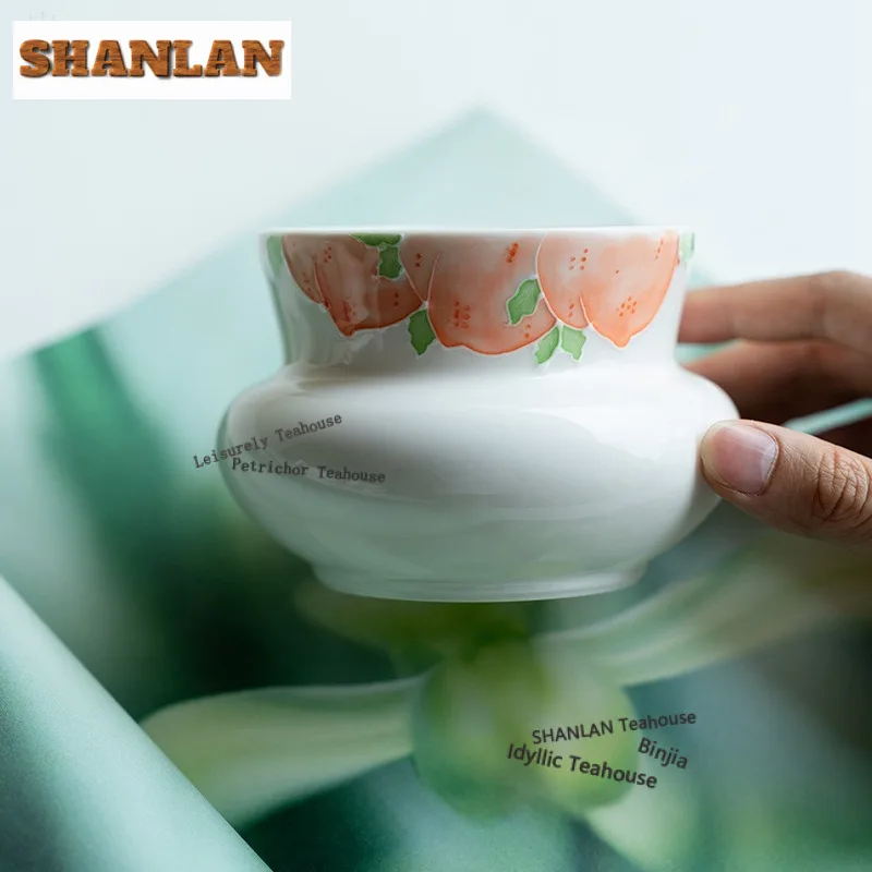 360ml Lhand Painted Longevity Peach White Porcelain Jianshui Washing Cup Bowl Tea Residue Barrel Household Chaxi For Tea Craft
