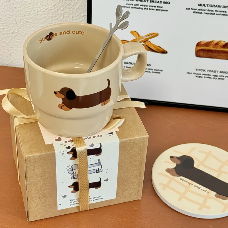 1/2 Uds. Tazas de café con perro salchicha, bonita taza de cerámica con asa para jugo, té de la leche, taza de agua divertida para el hogar, regalos para amantes y amigos