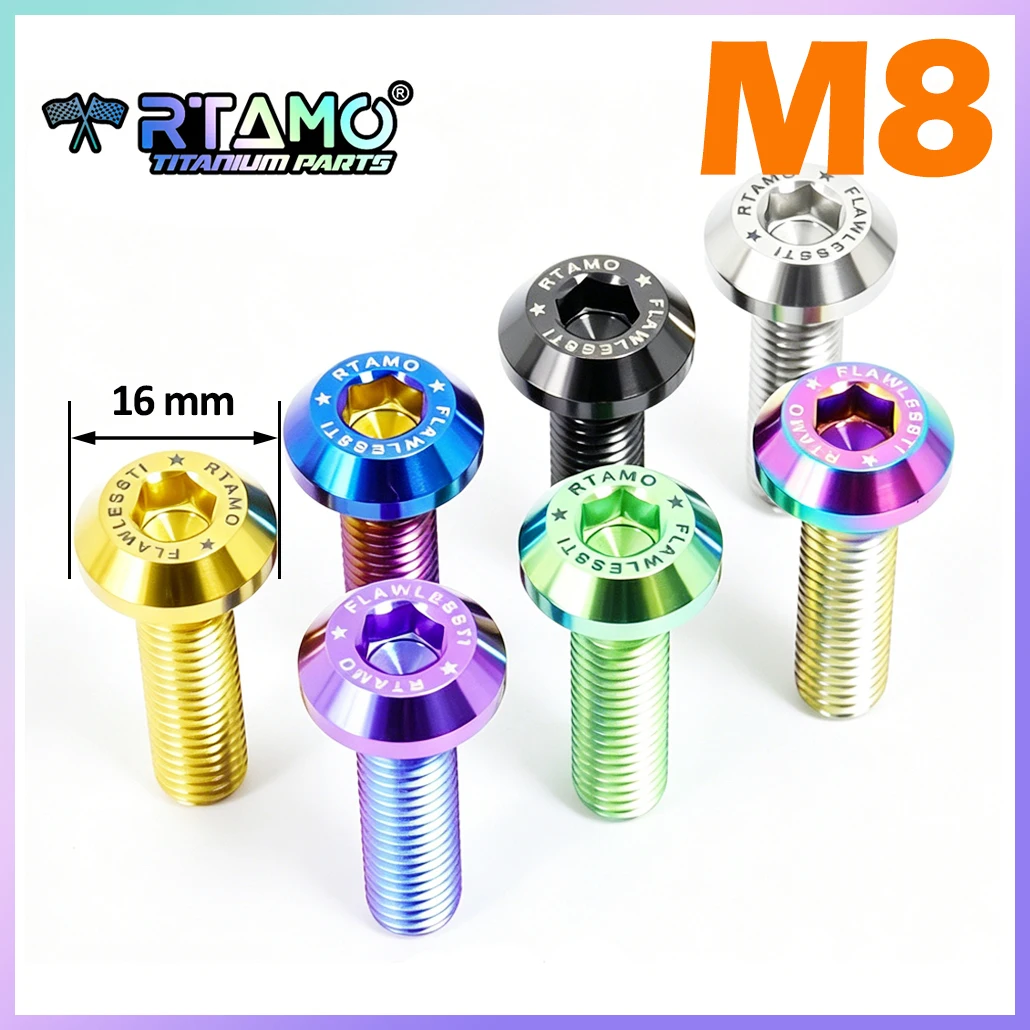 RTAMO Gr5 Titanium Bolt M8X15/20/25/30/35/40mm Allen Head Ti Screw For Bicycle Motorbike Brake