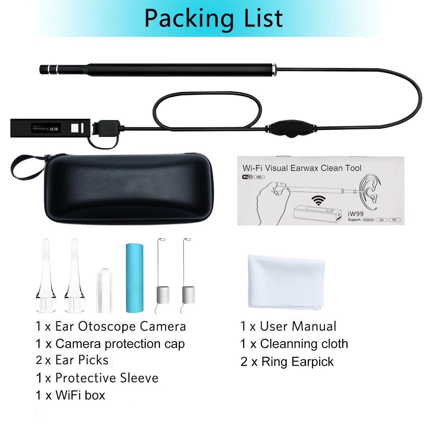 0.3/1.3MP Medical USB HD Wifi Visual Ear Endoscope Spoon Camera Borescope Android PC IOS Tablet Iphone Ear Pick Tool Otoscope