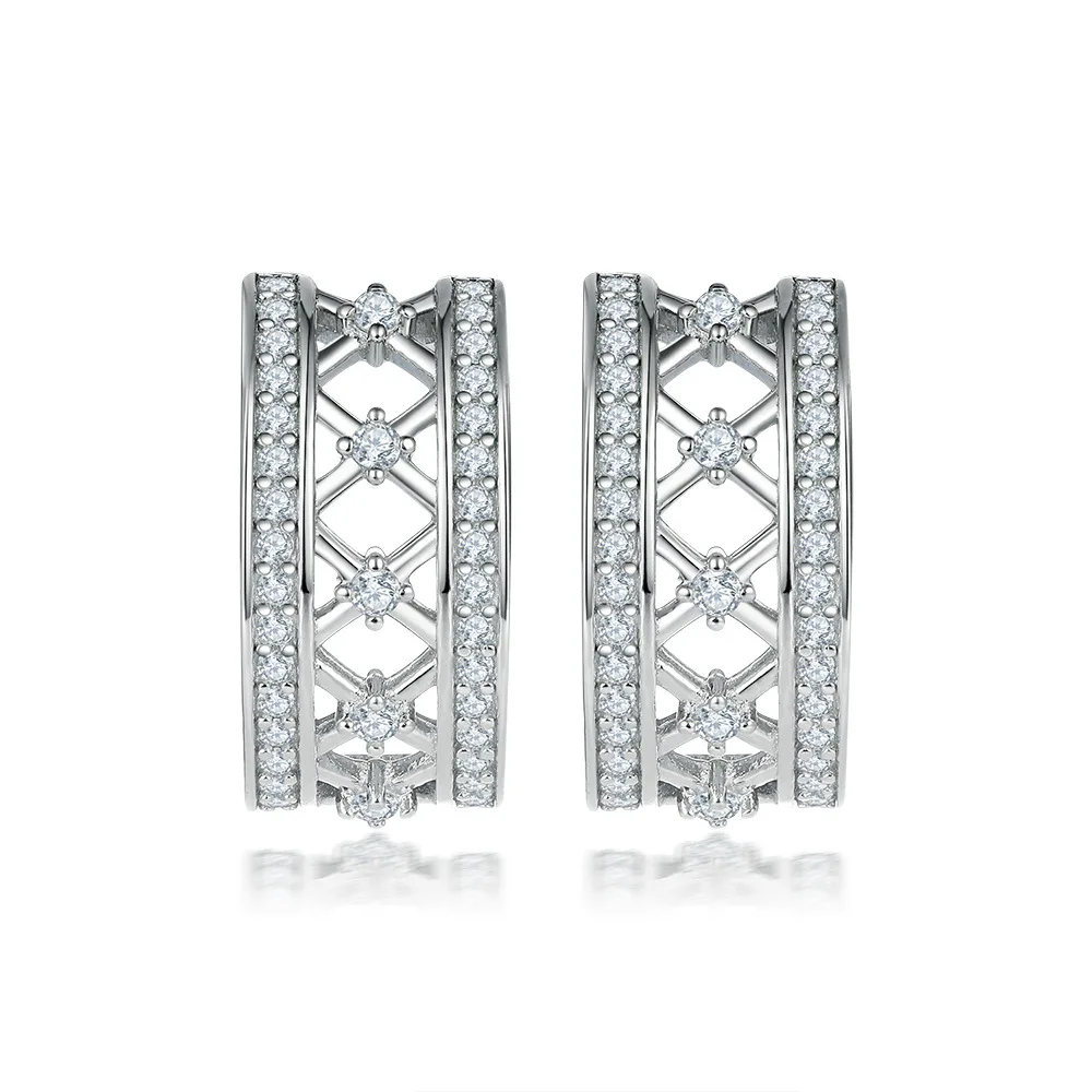 

S925 pure silver plated 18K gold PT950 platinum gem studded earrings, women's semi-circular earrings, fashionable earrings