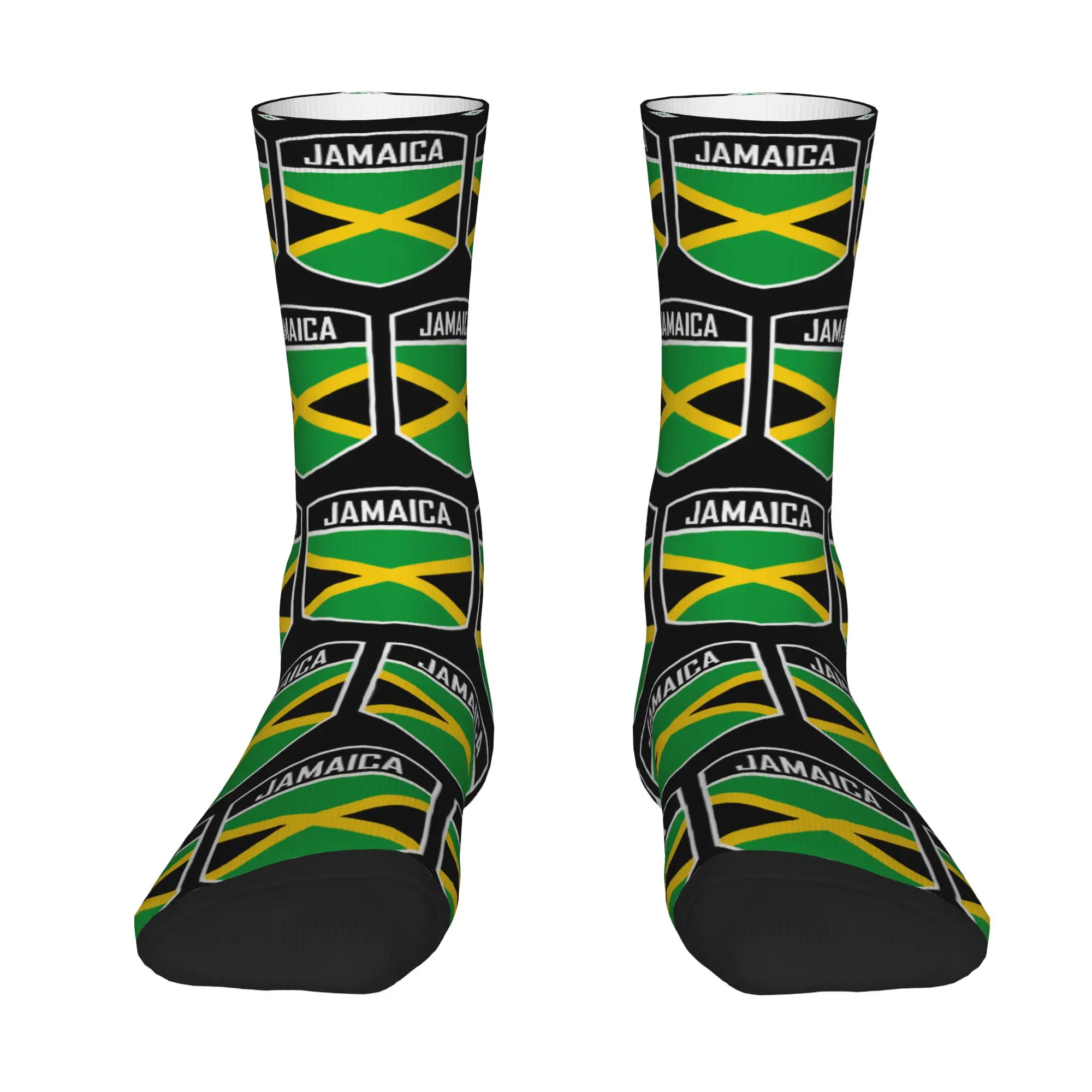 Jamaica Flag Shield Badge Emblem Graphic Stockings  Korean Socks Men Soft Breathable Socks Winter Running Anti Sweat Socks