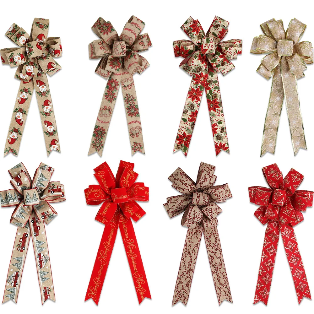 

32x62cm Large Christmas Bow Berry Snowflake Christmas Flower Printed Ribbon Big Bow for Christmas Tree Home New Year Decoration