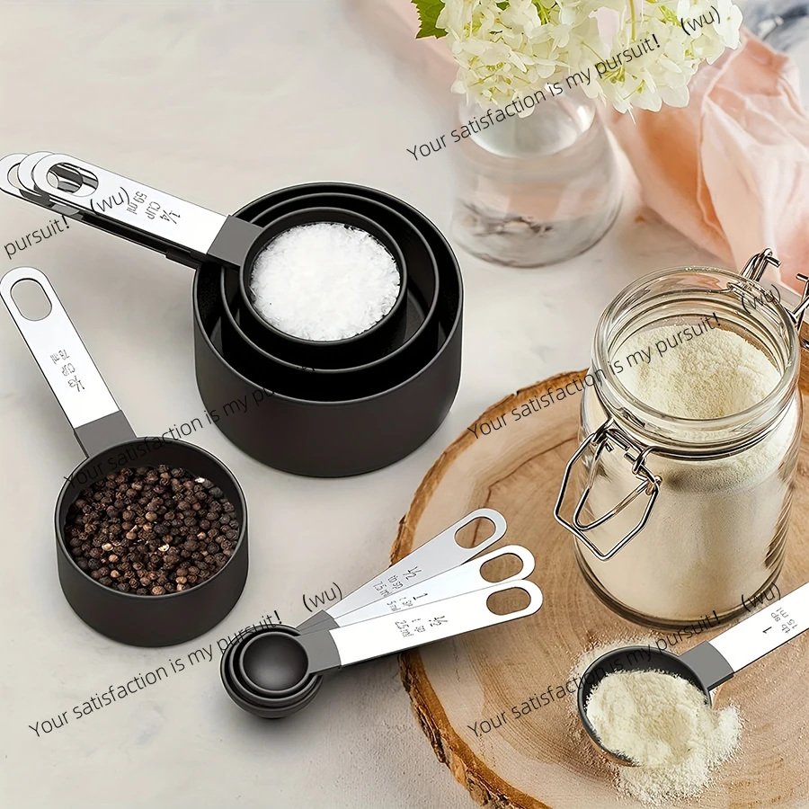 4PCS/8PCS plastic measuring cup Spoon Set Stainless Steel handle Kitchen Baking Tools Accessories Weighing gadgets