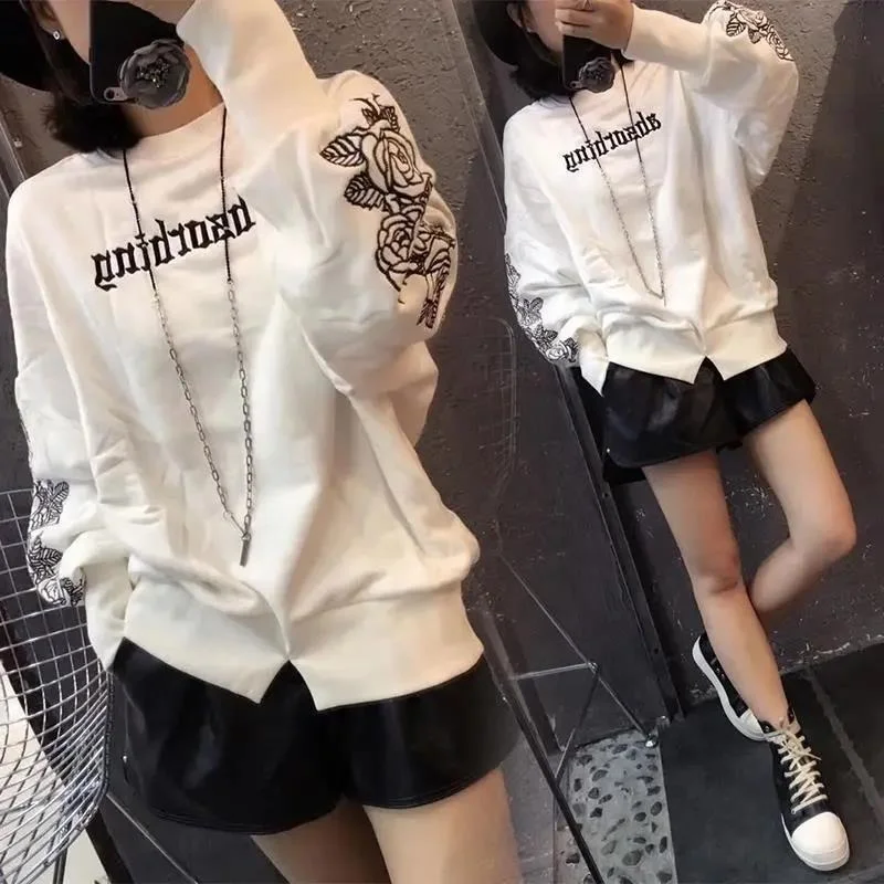 Streetwear Woman with Letter Prints Aesthetic Spring Aesthetic Autumn Long Sleeve Top Sweatshirts for Women Rhinestone Clothes