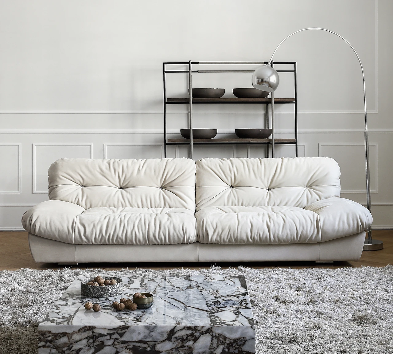 Cloud sofa cream style living room designer straight row matte fabric retro