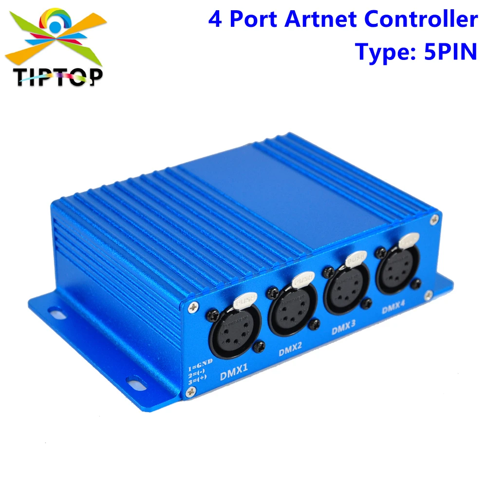 TIPTOP 4 Port Ethernet DMX512 Converter Controller For Stage Lighting 5 PIN Socket Art Net Bi-Directional Converter Blue Shell