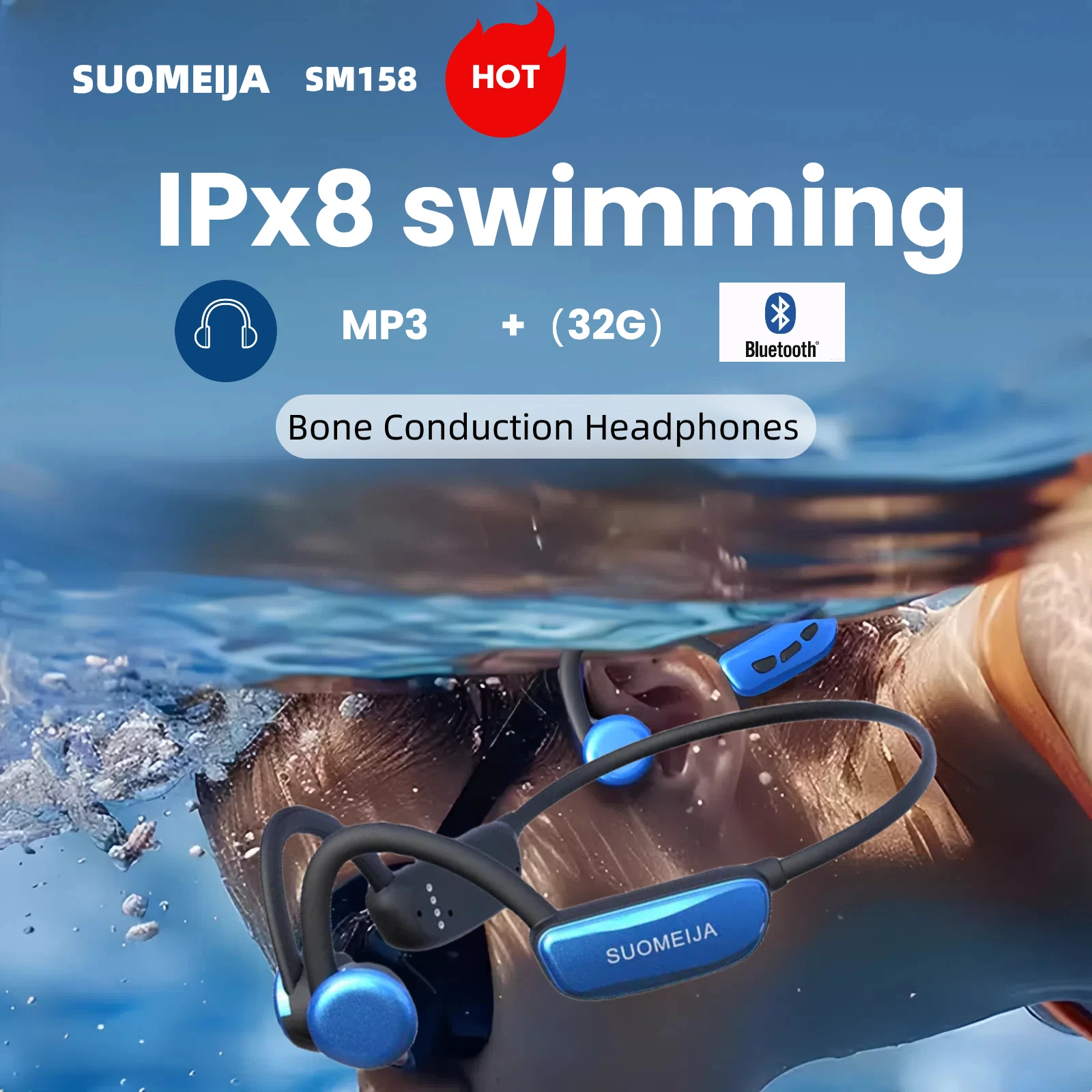 

Водонепроницаемые беспроводные наушники с костной проводимостью IPX8, Bluetooth 5,4 + 32 ГБ ОЗУ, MP3-плеер, HIFI, музыкальная спортивная гарнитура для плавания с микрофоном