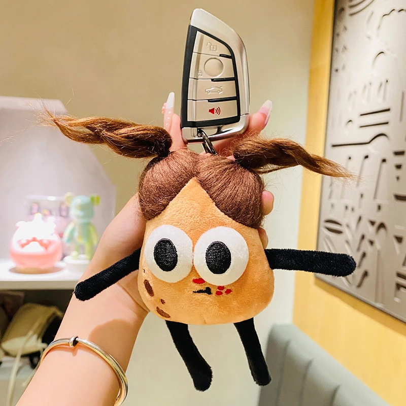 Creative Funny Long Hair Potato Doll Plush Toy Keychain Backpack Decoration Pendant Cartoon Cute Soft Stuffed Keyring Charms