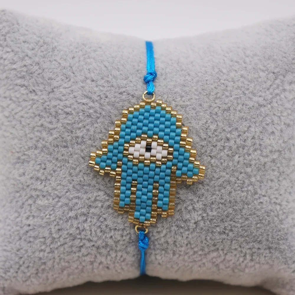 Rice Bead Bracelet  Hand knitting Fashion Simple Bohemia  Adjustable Graphical Female Devil's eye Palm Beaded Bracelet