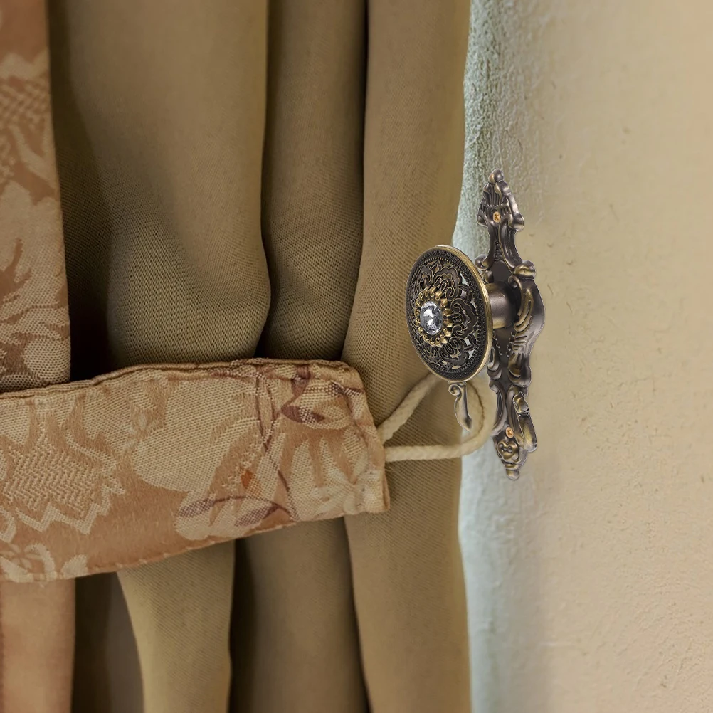 

4pcs Rhinestone Hook Set Vintage Curtain Pothooks Wall Mounted Decorative Hooks For Curtains Hat Coat Kitchen Alloy Curtain