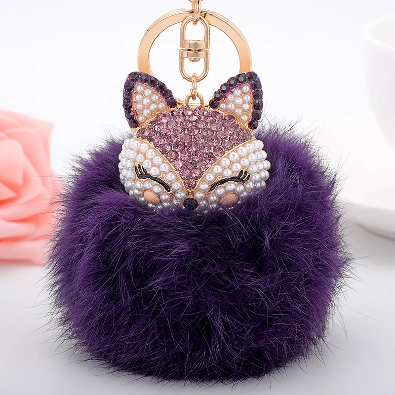 EASYA Cute Fox Bunny Keychain Fur Pom Pom Ball Keychain Women Bag Pendant Pretty Chic Handmade Charm Keyring Boutique Gift