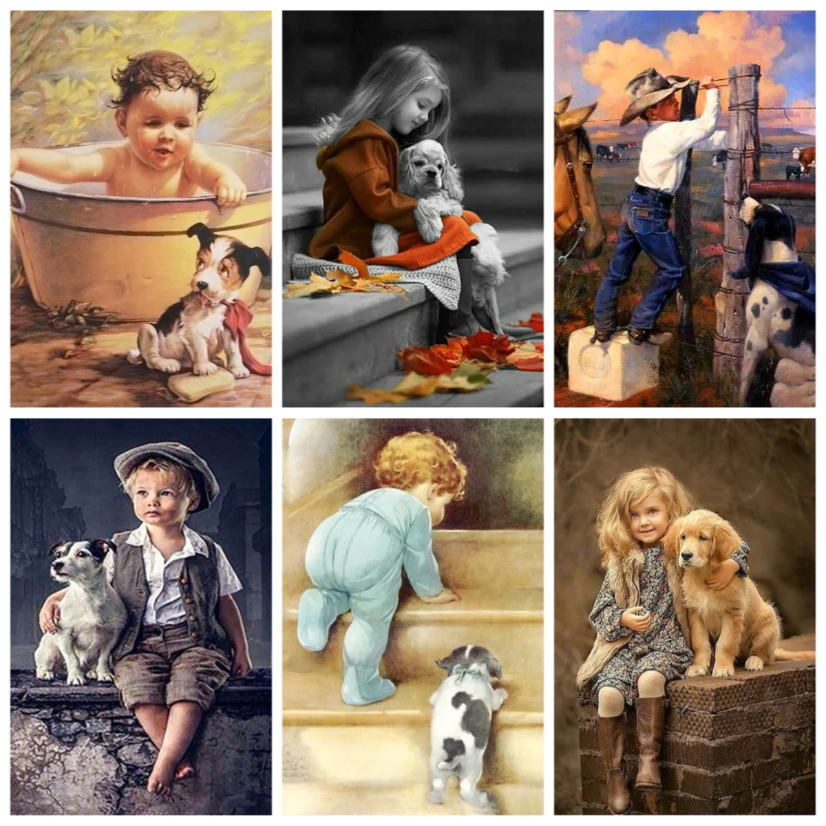 Paint By Number Girl And Boy Dog For Adults Picture By Numbers Acrylic Paint On Canvas Home Decoration,Without frame