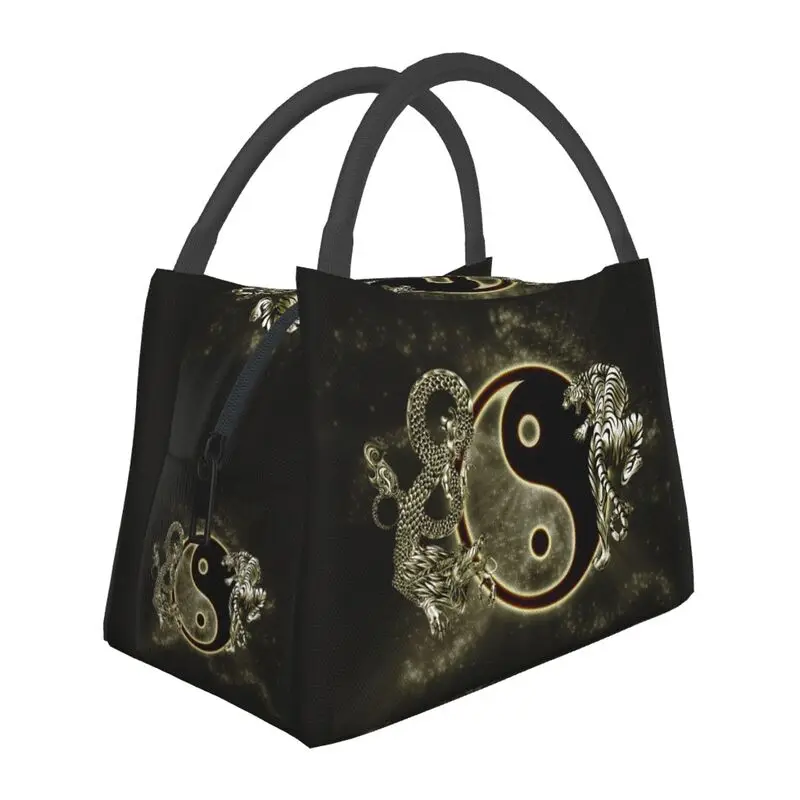 Yin Yang Perfect Designs Insulated Lunch Bags for Women Dragon and Tiger Tattoos Thermal Cooler Lunch Box Office Picnic Travel